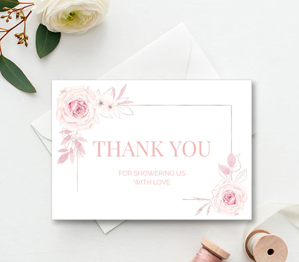 Baby Shower Thank You Card and Tag Templates, Pretty Rose Design - BABY13