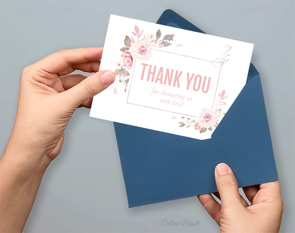 Baby Shower Thank You Card and Tag Templates, Pretty Rose Design - BABY13