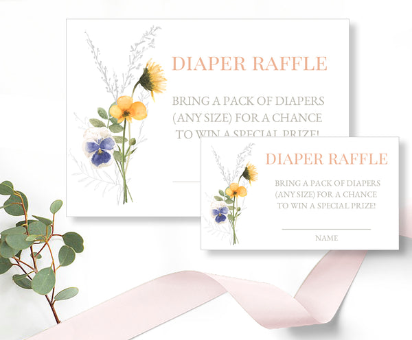 Diaper Raffle Card and Sign Templates - Herbarium Design, BABY14