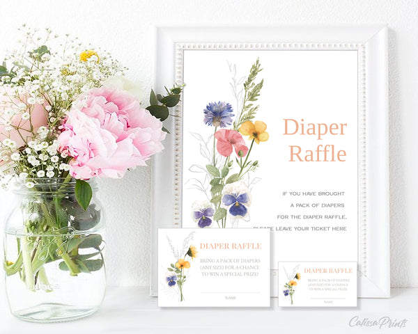 Diaper Raffle Card and Sign Templates - Herbarium Design, BABY14