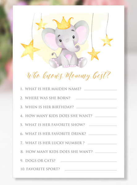 Baby Shower GAME BUNDLE, Elephant Princess Design, BABY14 - CalissaPrints