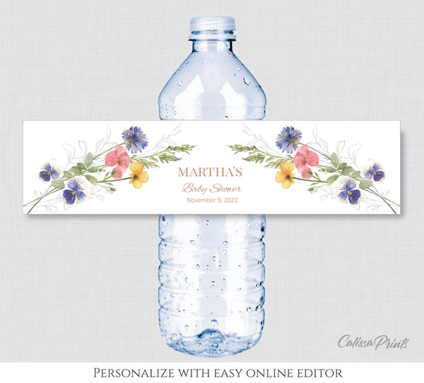 Baby Shower Water Bottle Label Template, Herbarium Design - Baby14