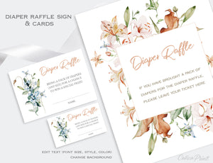 Diaper Raffle Card, and Sign Templates - Summer Rose Floral Design, BABY17