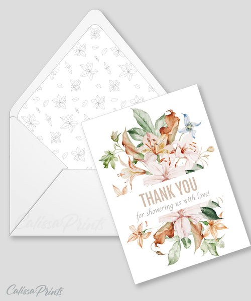 Baby Shower Thank You Card and Tag Templates, Summer Roses Design - BABY17