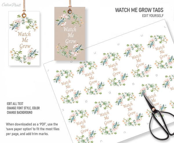 Baby Shower Watch Me Grow Tag and Sign Templates, Magnifique Design - Baby17