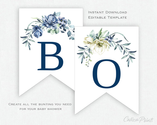 Baby Shower Party - 30 Editable Template Bundle - Blue Creme Flower Design, BABY18 - CalissaPrints