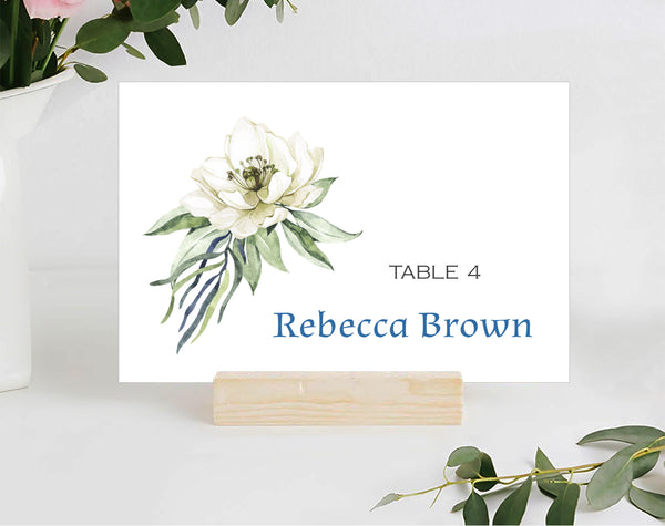 Baby Shower Place / Seating Card Template, Blue Crème Flower Design - BABY18