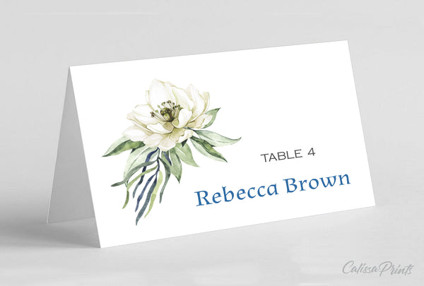 Baby Shower Place / Seating Card Template, Blue Crème Flower Design - BABY18