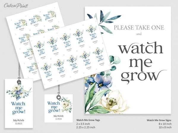 Baby Shower Watch Me Grow Tags, Favor Tags and Signs Templates - Garden Flower Design - Baby18 - CalissaPrints