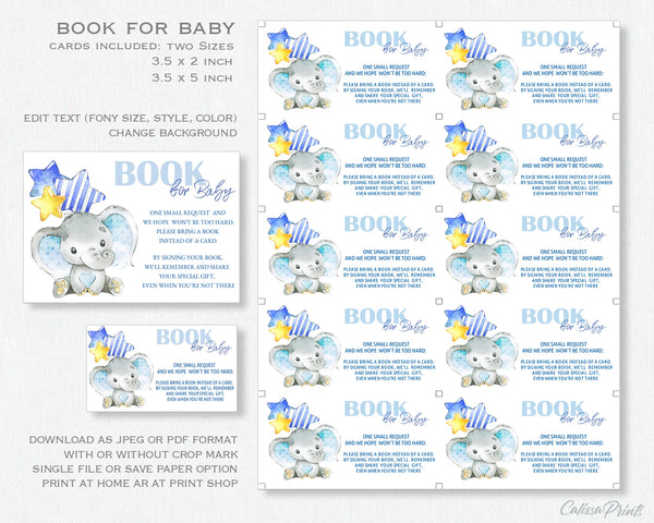 Baby Shower - Book for Baby Card Template - Blue Elephant Baby Design, Baby20 - CalissaPrints
