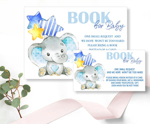 Baby Shower - Book for Baby Card Template - Blue Elephant Baby Design, Baby20 - CalissaPrints