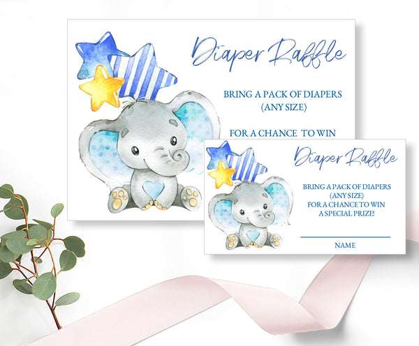 Diaper Raffle Card, and Sign Templates - Blue Elephant Baby Design, BABY20 - CalissaPrints