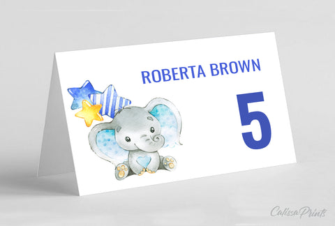 Baby Shower Place / Seating Card Template, Blue Baby Elephant Design - BABY20