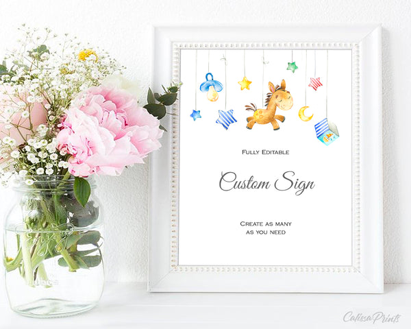 Baby Shower Custom Signs Templates, Blue Baby Elephant Design - BABY20