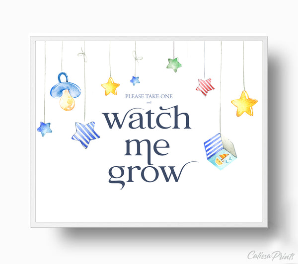 Baby Shower Watch Me Grow Tag and Sign Templates, Blue Baby Elephant Design - Baby20