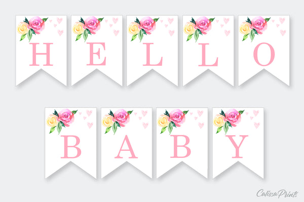 Baby Shower Banner, Bunting Templates, Pink Baby Elephant Design - Baby23