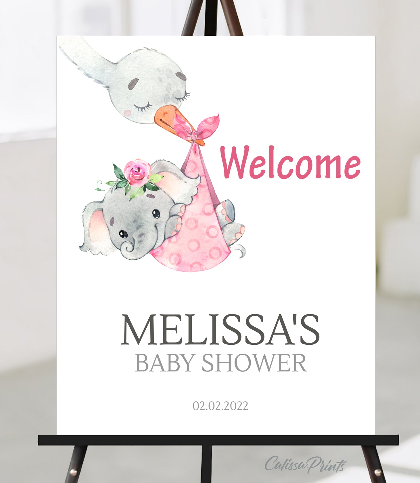 Baby Shower Welcome Signs Templates, Pink Baby Elephant Design - BABY23