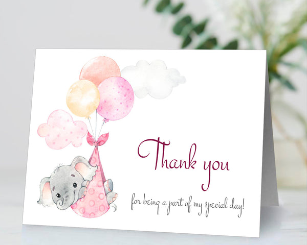 Thank You Cards & Tags Template Pack - Pink Baby Elephant Design, BABY23 - CalissaPrints