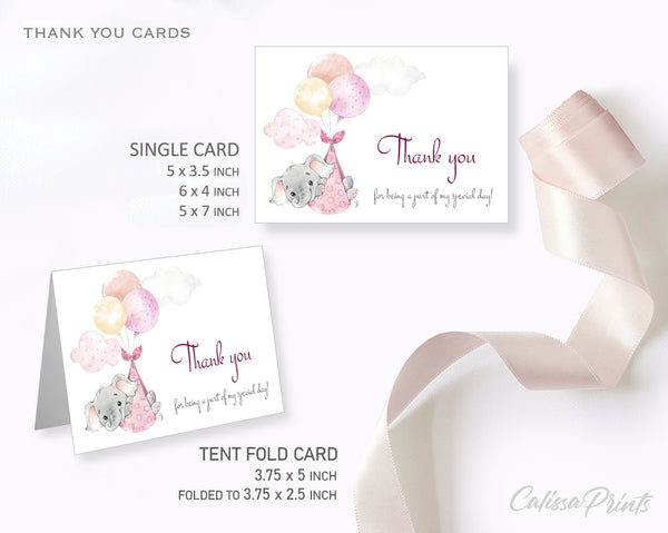Thank You Cards & Tags Template Pack - Pink Baby Elephant Design, BABY23 - CalissaPrints