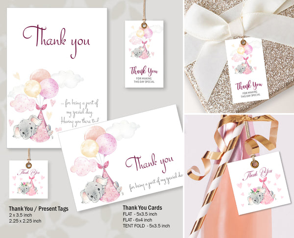 Baby Shower Party - 30 Editable Template Bundle - Pink Baby Elephant Design, BABY23 - CalissaPrints