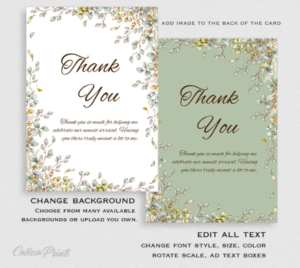 Baby Shower Party Favor Thank You Cards and Tags templates - Rustic Garden Design, BABY24 - CalissaPrints