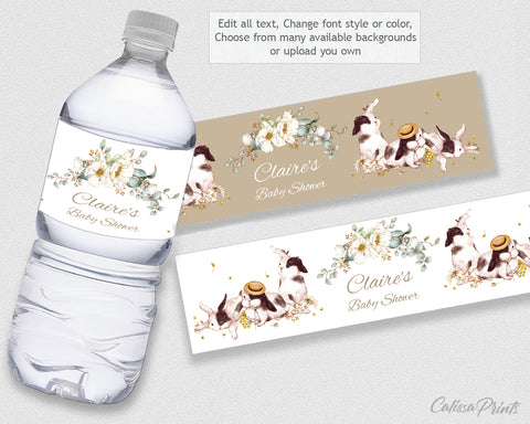 Baby Shower Water Bottle Label Template, Rustic Garden Design - Baby24