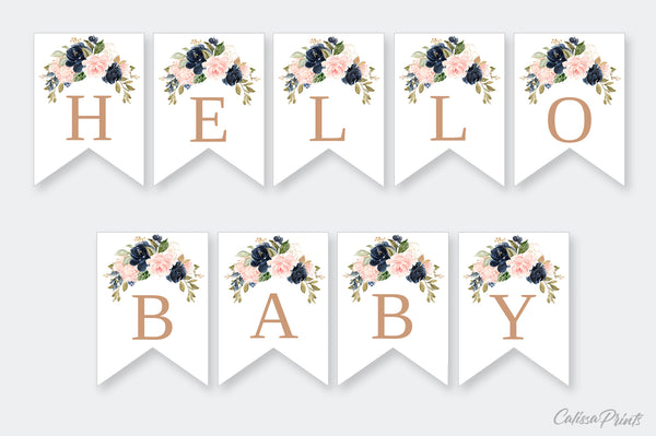 Baby Shower Banner, Bunting Templates, Navy Blush Design - Baby25