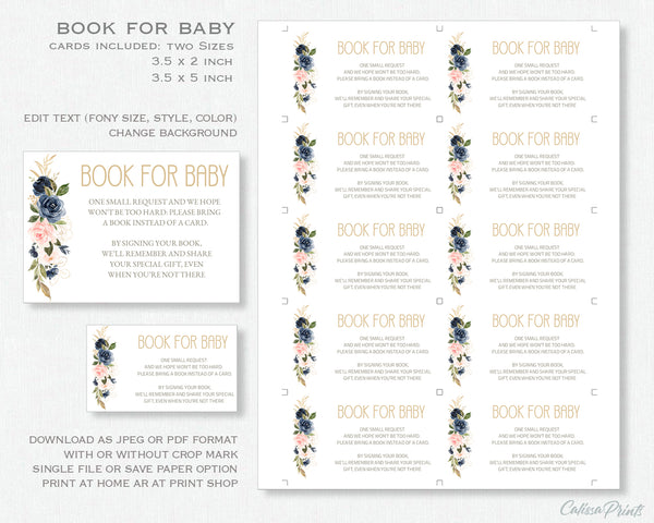 Baby Shower - Book for Baby Card Template - Navy Blush Design, Baby25