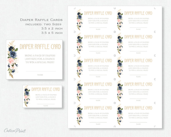 Diaper Raffle Card, and Sign Templates - Navy Blush Design, BABY25