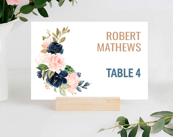 Baby Shower Place / Seating Card Template, Navy Blush Design - BABY25