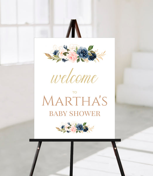 Baby Shower Welcome Signs Templates, Navy Blush Design - BABY25
