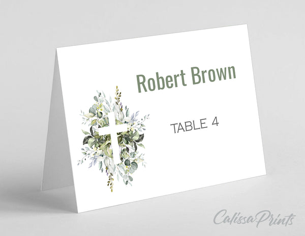 Place Card, Seating Card Template - Gentle Leaves Design, BAPT1 - CalissaPrints