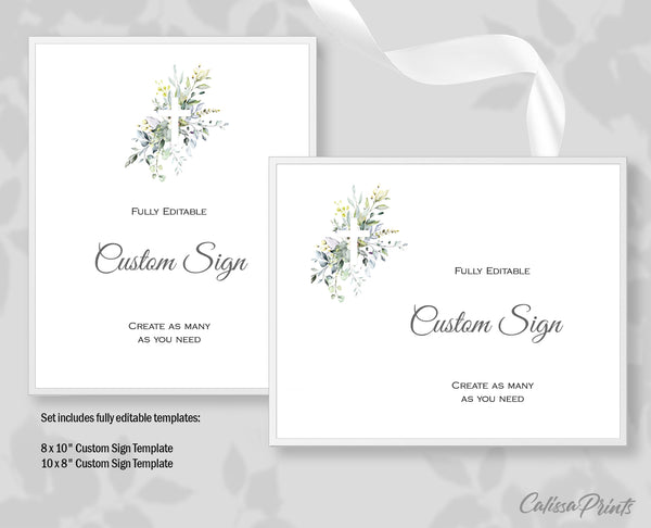 Baptism Party Custom Sign Templates - Gentle Leaves Design, BAPT1 - CalissaPrints