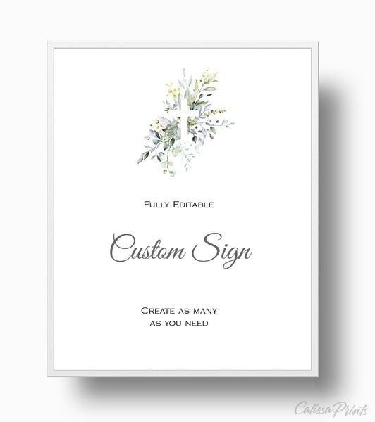 Baptism Party Custom Sign Templates - Gentle Leaves Design, BAPT1 - CalissaPrints