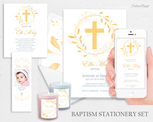 Baptism Stationery 30 Template Set - Golden Leaf Design - BAPT02
