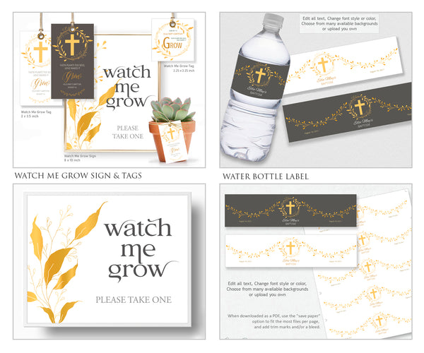 Baptism Party Stationery Template Set - Golden Leaf Design, BAPT2 - CalissaPrints