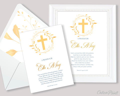 Baptism Favors Prayer Card, Sign Template - Golden Leaves Design, BAPT2 - CalissaPrints