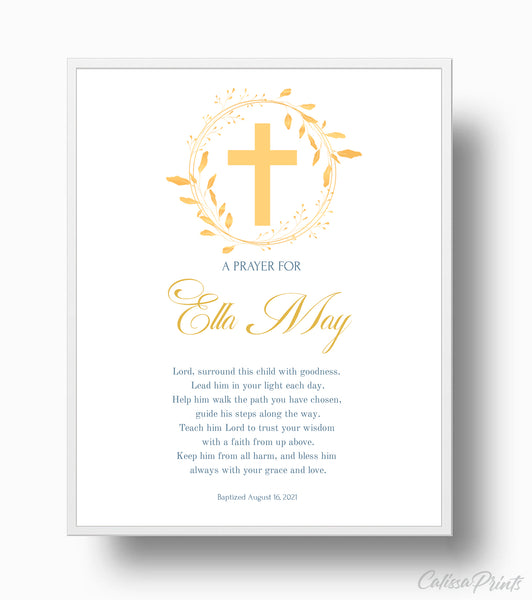 Baptism Favors Prayer Card, Sign Template - Golden Leaves Design, BAPT2 - CalissaPrints