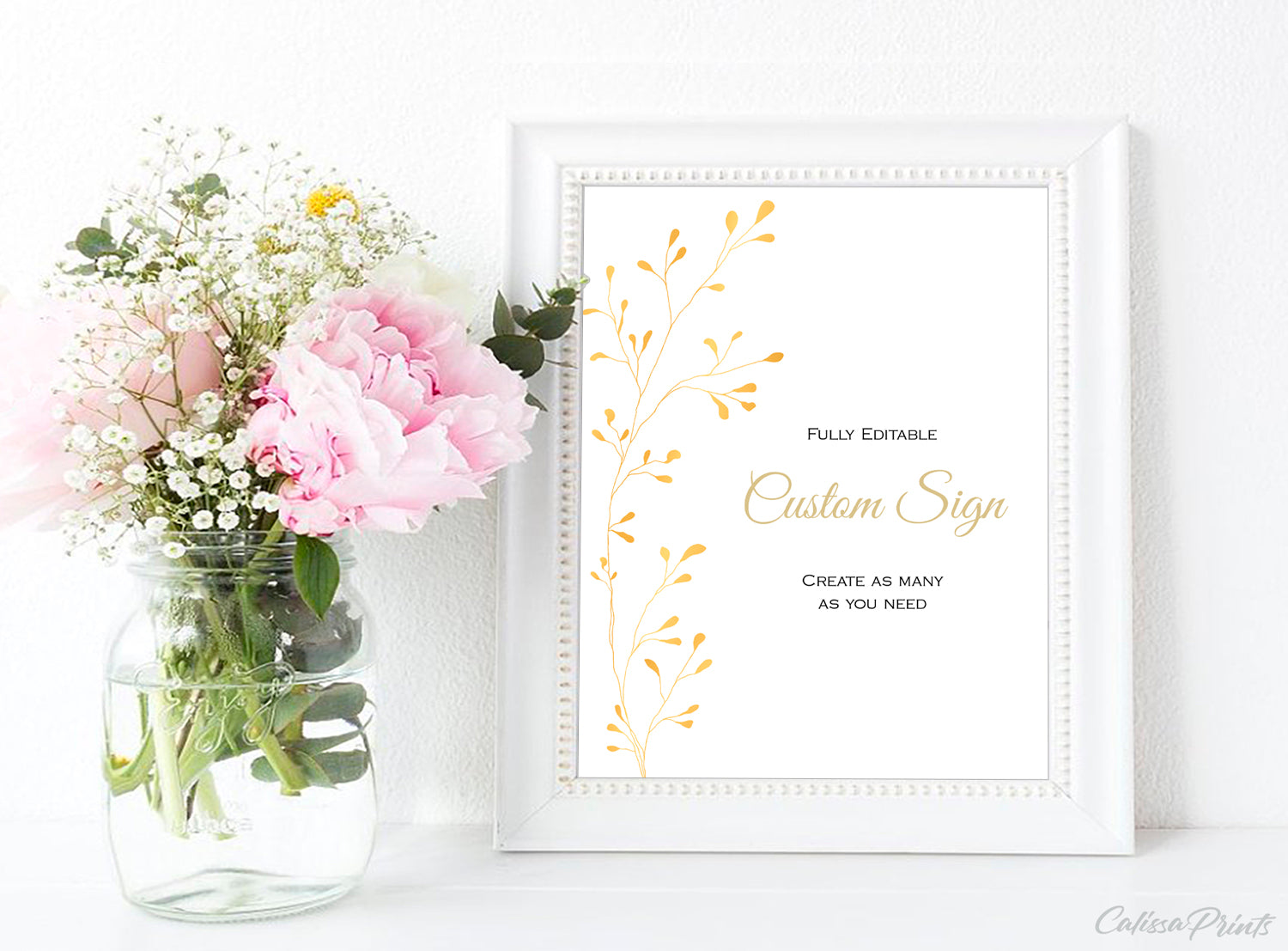 Baptism Party Custom Sign Templates - Golden Leaves Design, BAPT2 - CalissaPrints