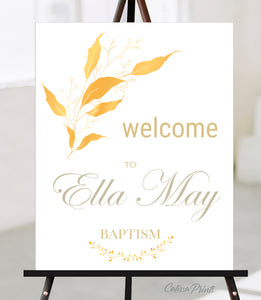 Baptism Party WELCOME Signs Templates - Golden Leaves Design, BAPT2 - CalissaPrints
