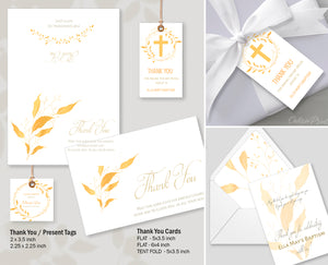 Baptism Favor Tags, Thank You Cards Templates, Golden Leaves Design, BAPT2 - CalissaPrints