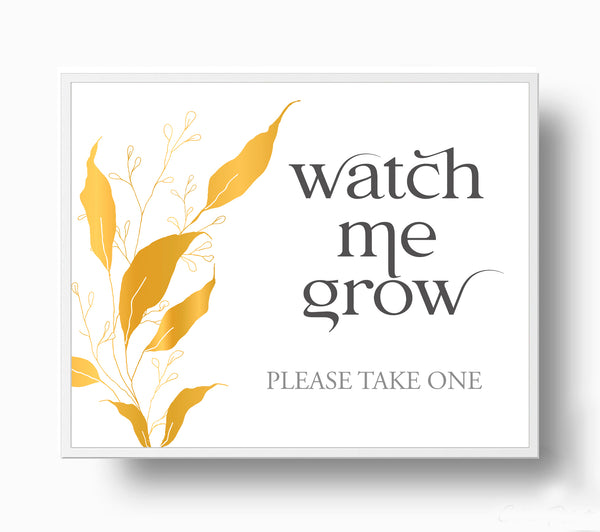 Baptism Party Favors Watch Me Grow Tags and Signs Templates - Golden Leaves Design - BAPT02 - CalissaPrints