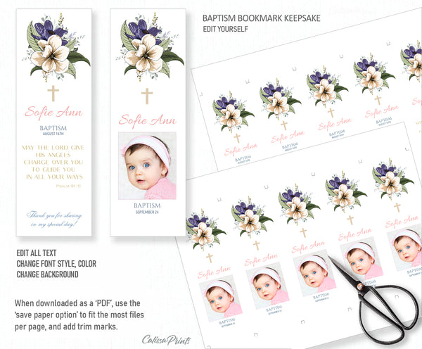 Baptism Bookmark Keepsake Template, Maison de Fleur Design - BAPT04