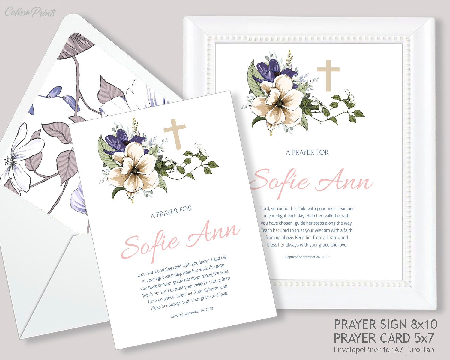 Baptism Prayer Card and Sign Template, Maison de Fleurs Design - BAPT04