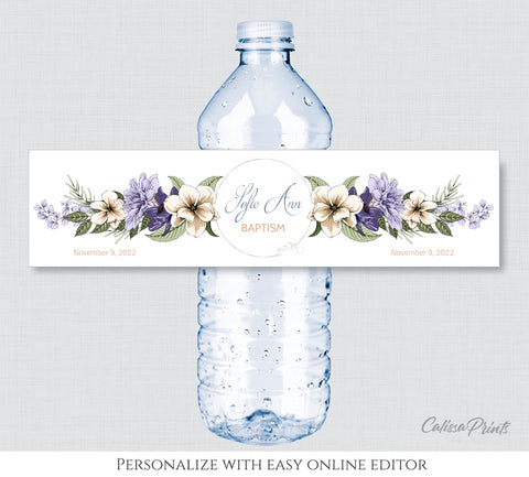 Baptism Water Bottle Label Template, Maison de Fleur Design - BAPT04