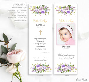 Baptism Favors Bookmark Keepsake Template - Lavender Creme Design, BAPT7 - CalissaPrints