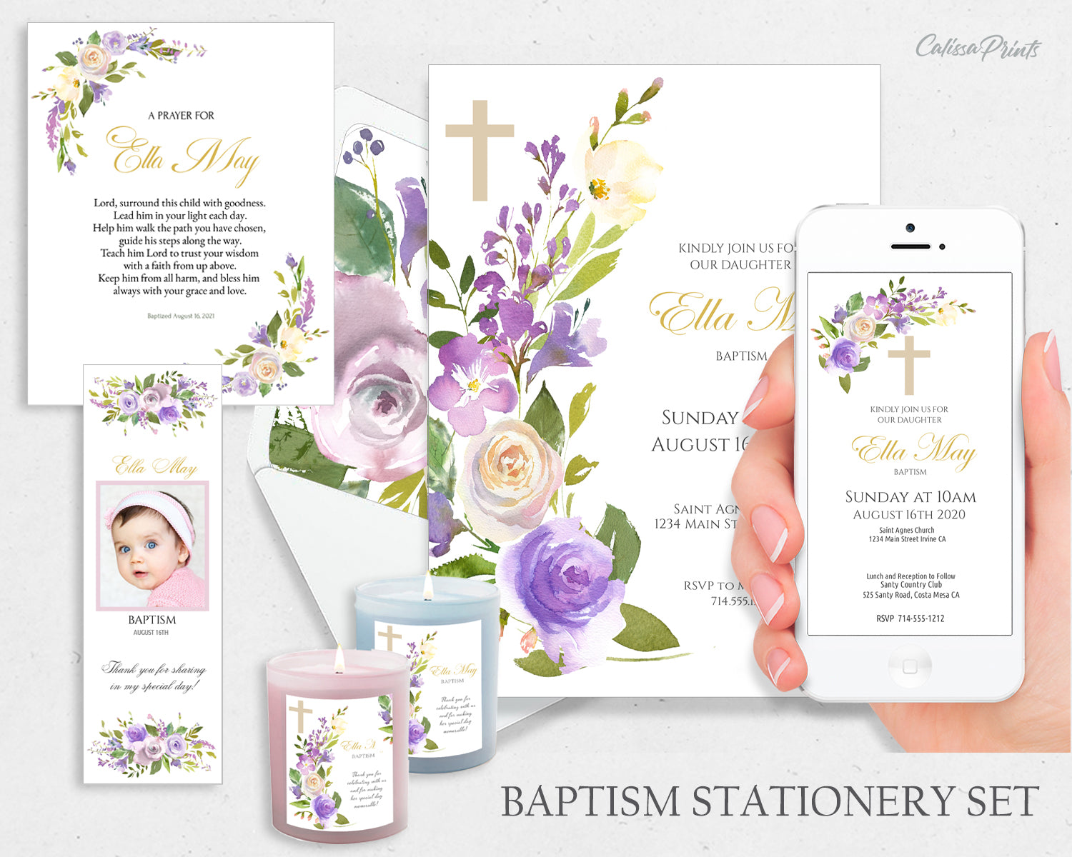 Baptism Stationery 30 Template Set - Lavender Creme Design - BAPT07