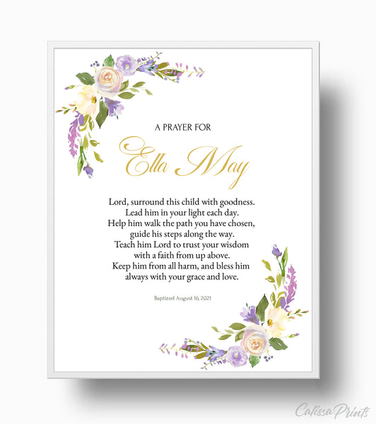 Baptism Favors Prayer Card, Sign Template - Lavender Creme Design, BAPT7 - CalissaPrints