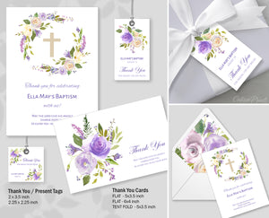 Baptism Favor Tags, Thank You Cards Templates - Lavender Creme Design, BAPT7 - CalissaPrints