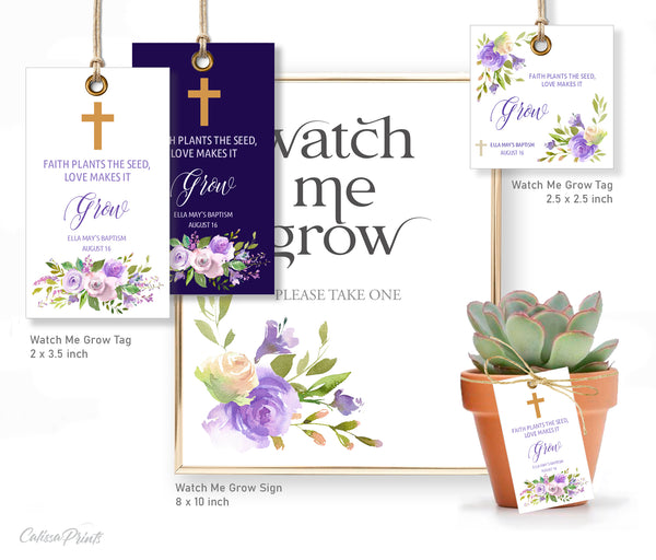 Baptism Watch Me Grow Signs and Tags Templates, Lavender Crème Design - BAPT07